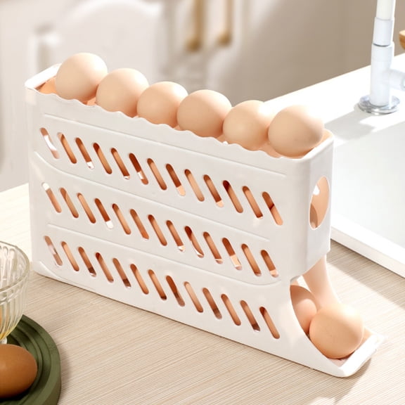 4 Tiers Egg Holder for Fridge, Auto Rolling Fridge Egg Organizer, Space-Saving Egg Dispenser Holder, 30 Eggs Fridge Egg Rack Large Capacity Egg Dispenser for Refrigerator(Yellow)