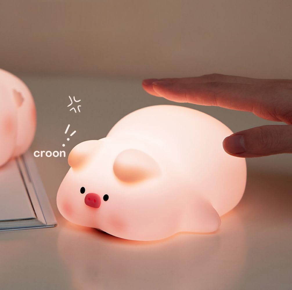 Cute Pig Night Light Silicone, Squishy Piggy Night Lamp,Kids Room Decor Atmosphere Nightlight, Baby Nursing Bedside Touch Lamp, Rechargeable and Dimmable LED Night Light，Piggy Gifts.