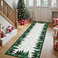 thumbnail image 3 of 2x8 ft Green Christmas Area Rug, Tree Snowflake Checkered Print, Washable, Non-Slip, Holiday Living Room, 3 of 8