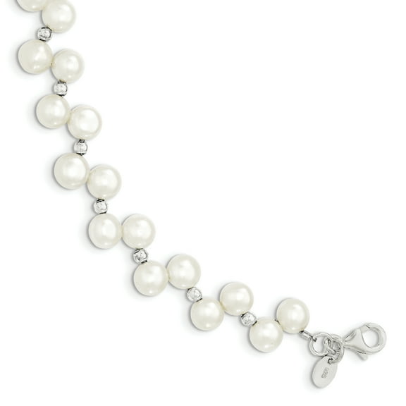 Primal Silver Sterling Silver Freshwater Cultured Button Pearl 7.5 Inch Bracelet