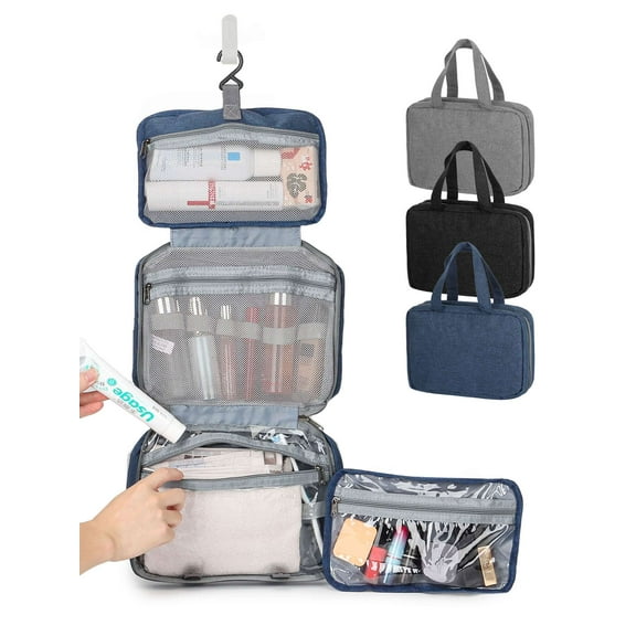 PULLIMORE Toiletry Bag Cosmetic Travel Bag, Portable Water Resistant Hanging Makeup Organizer Storage Pouch Case, Travel Essentials Kit (Navy)