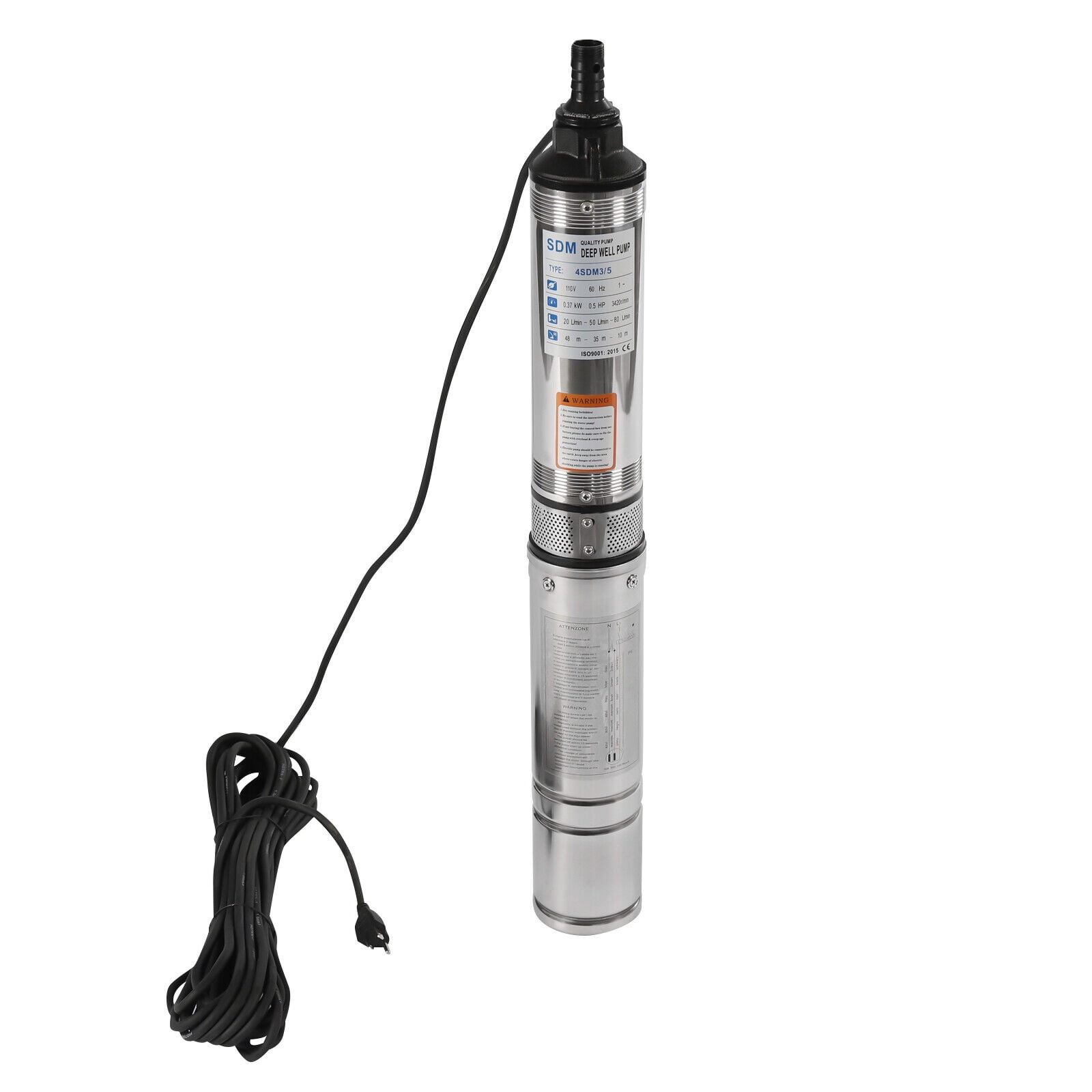 FETCOI 1/2HP Deep Well Water Pump Submersible Stainless Steel 157FT 16GPM 110V