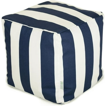 Vertical Stripe Indoor/Outdoor Pouf Ottoman Stuffed 17x17x17 Inches-Bean Bag Floor Pouf Ottoman for Foot Rest–Sitting Pouf Chair for Living Room–Nursery Pillow Ottoman-Navy Blue