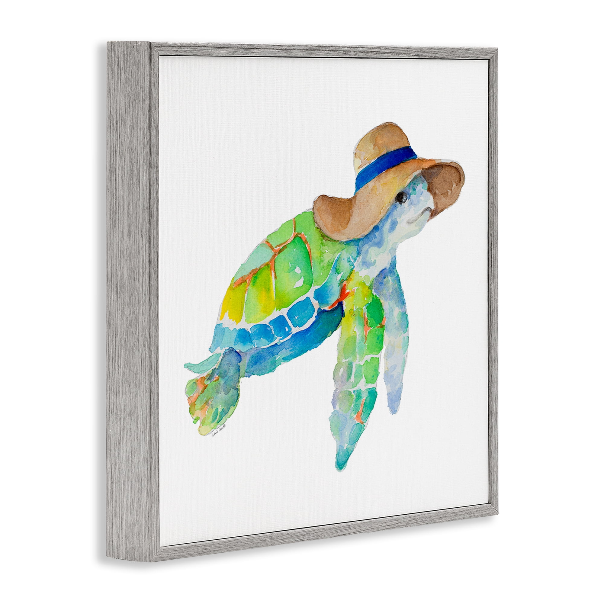 Stupell Industries Beach Ready Turtle Novelty Painting Gray Framed Art Print Wall Art, 24 x 24