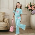 thumbnail image 2 of Tiweut Oufits Girls Short Sleeve Bow Print T Shirt and Flared Pants Suit,11-12 Y, 2 of 5