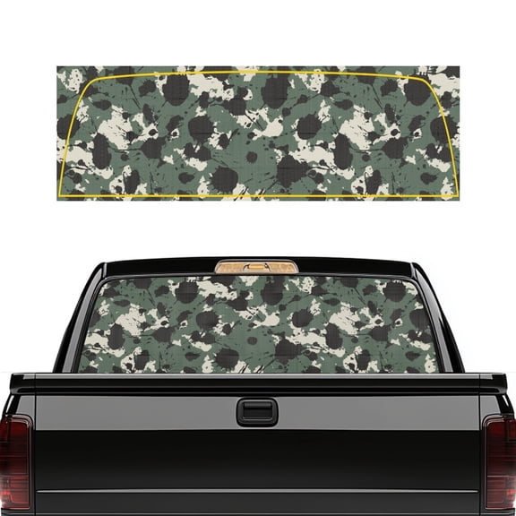 POLERO Green Ink Splatter Camo Truck Rear Window Decal for Most Pickup Trucks, No Fade Waterproof Vinyl Car Rear Windshield Sunshade