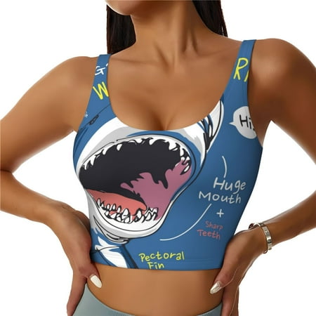 Jgfou Great White Shark Print Womens Sports Bra - Padded Workout Sports Bras Crop Tank Top