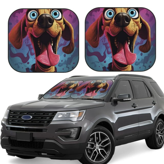 Vsdgher Cartoon Big-Eyed Dog Print Car Windshield Sun Shade, Reflective Sunshade Window Sunshade Sun Visor Protector Fit for Cars,Trucks,SUVs-Small
