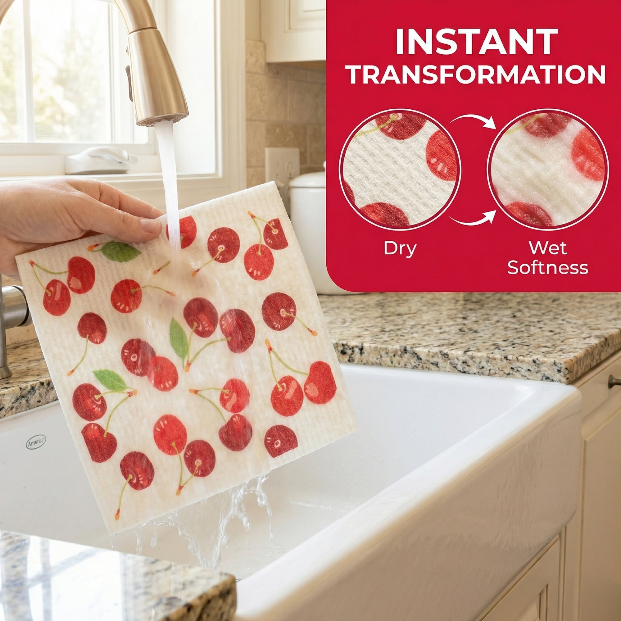 Unique Bargains Reusable Swedish Kitchen Dish Cloths 6 Pack Cherry 8" x 7"