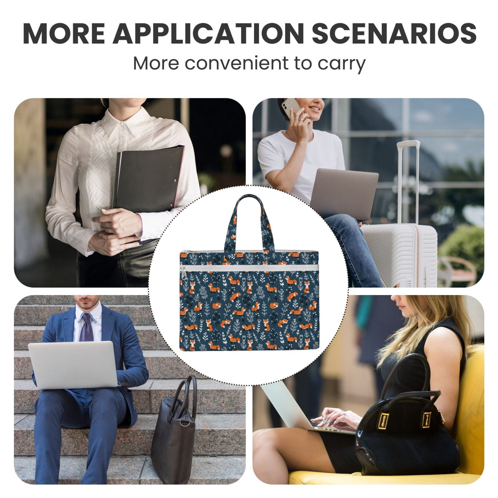 Kdxio cute fall fox File Tote Document Bag Business Briefcase Bag Document Organizer Tote Briefcase for Letter A4 Files Business Teacher Office Bag