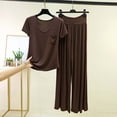 thumbnail image 2 of RQYYD Womens Soft Pajamas Set Short Sleeve Top with Wide Leg Pants Lightweight Breathable Loungewear Cozy Nightwear for Ladies, 2 of 5