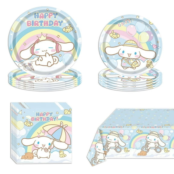 41pcs Cinnamoroll  Party Supplies - Cinnamoroll Theme Tableware The set includes 9 inch plates, 7 inch plates,, Tablecloth, Napkins