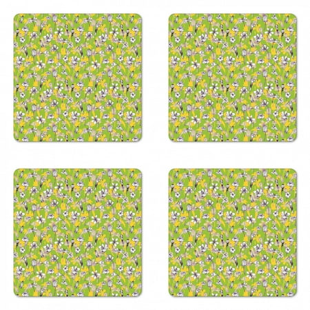 

Floral Coaster Set of 4 Pattern of Line Drawing Style Herbs and Flowers Botanical Field in Full Blossom Square Hardboard Gloss Coasters Standard Size Multicolor by Ambesonne