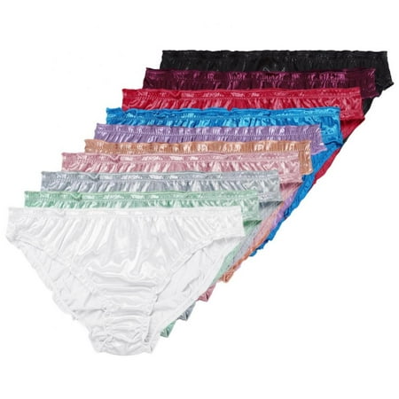 

Women s Satin Panties Ruffled Milk Silk Elastic Underwear Low-Waist Sexy Bikini Briefs Pack of 10
