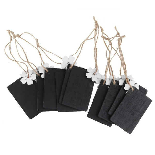 MasteelfCA 10pcs Mini Rectangular Hanging Wooden Blackboard Gift Price Tags (White Flower)