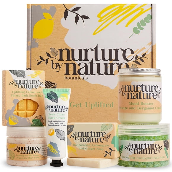 Nurture by Nature RELAX & UPLIFT Pamper Spa Kit – Christmas Gifts for Women – Spa Gift Basket with Bath Salts, Bath Bombs &a