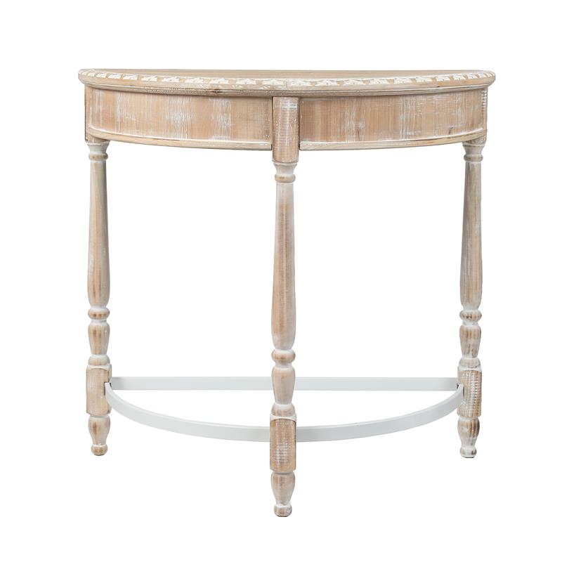 Natural and WhiteWashed Wood Half Moon Table