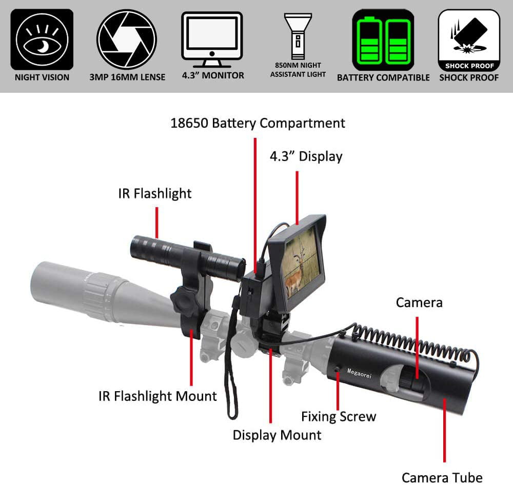 Details about   Easy to Use Hunting Rifle Night Vision Scope w/ Monitor Screen & IR Flashlight 