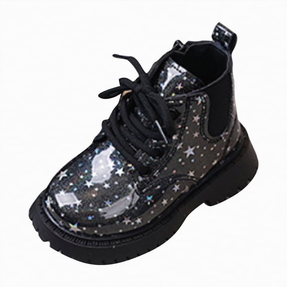 HCNTES Girls Ankle Boots Girls' Lace Up Outdoor Combat Boot Kids Lightweight Hiking Shoes with Side Zipper(12,Black_j1)