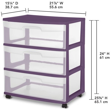 Sterilite Wide 3 Drawer Cart Moda Purple Walmart Com