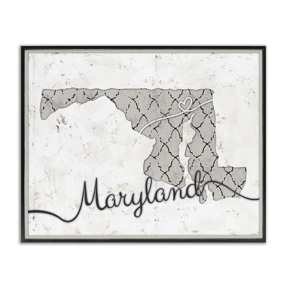 Stupell Industries Contemporary Maryland Patterned Grey US State Design Black Framed Giclee Art, 14 x 11, by Ziwei Li