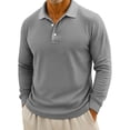 thumbnail image 3 of Men's Casual Solid Color Button Long Sleeve Polo Shirt, Henley Collar Sport Top for Gym, Casual Fridays and Everyday Comfort,Gray,4XL, 3 of 7
