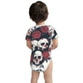thumbnail image 3 of Xecao Gothic Skulls And Roses Pattern Baby Climbing Bodysuit Short Sleeve Onesie Unisex 0-12 Months Baby Shirt Newborn Outfits Crotch snap design-, 3 of 6