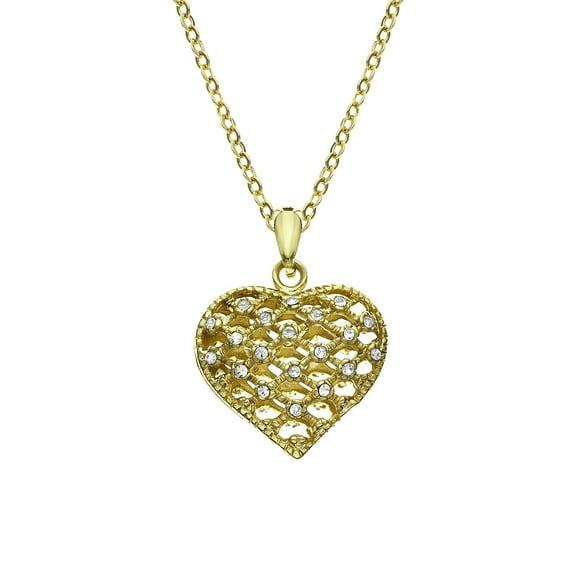 X & O 14KT Gold Plated Filigree Crystal Heart Pendant Necklace