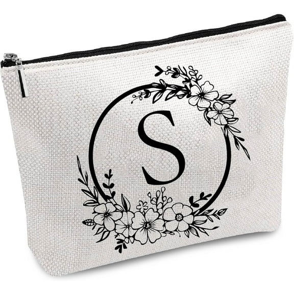 Polycotton Custom Canvas Storage Bags Metal Zipper Pouches Rectangle with Pattern Letter S 18x25cm DIY