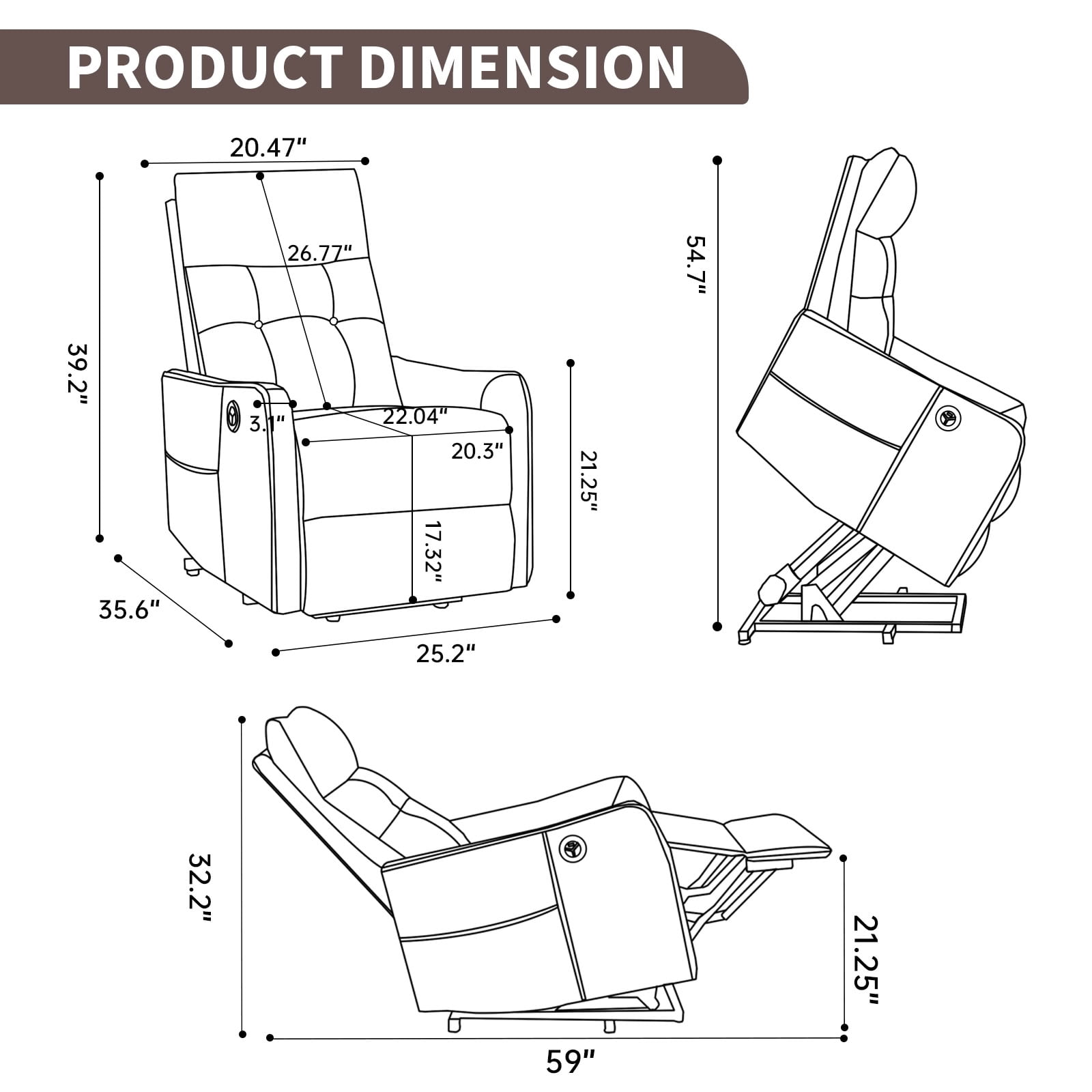 MAYEERTY Chenille Power Lift Recliner Chair for Elderly, Single Motor Electric Lift Chair with 8-Point Massage & Lumbar Heat, USB Charging Port, for Living Room Bedroom