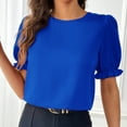 thumbnail image 3 of Scyoekwg Women Short Sleeve Shirts Tops Temperament Round Neck Elegant Tops Trendy Solid Color Loose Lightweight Shirts Dressy Casual Blouses (Blue,XL), 3 of 4