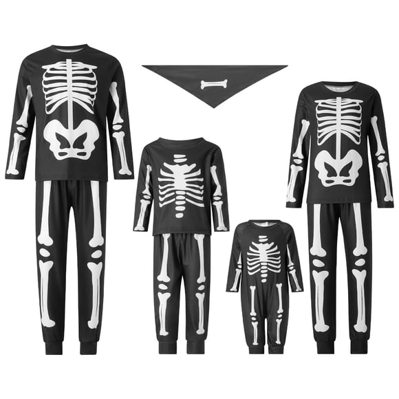 Pijamas de Halloween a juego para toda la familia Fiomva, divertidos pijamas con estampado de esqueleto para estar en casa para hombres, mujeres y niños.