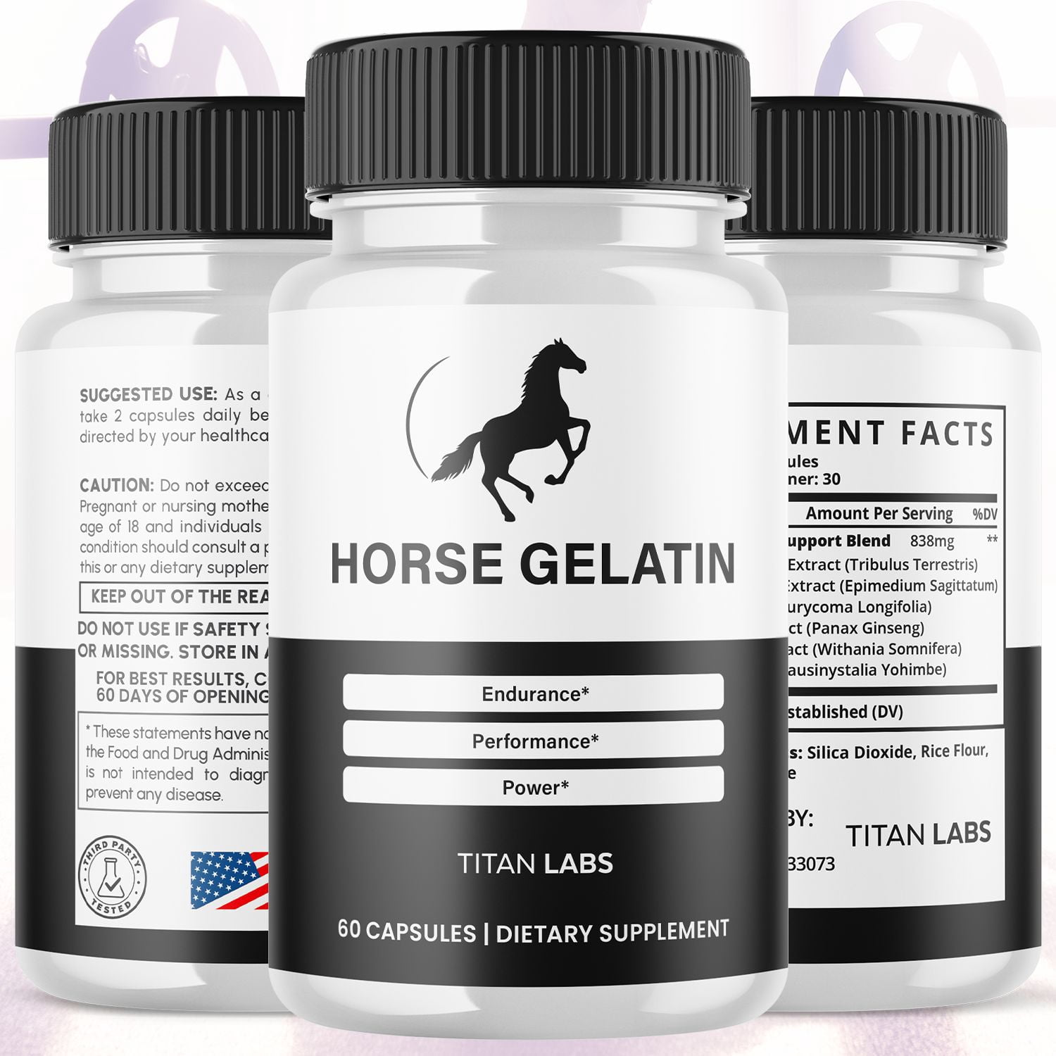 Horse Gelatin Advanced Formula Natural Supplement Pills for Max Strength HorseGelatin Vitamins Taken Daily 1 Month Supply 60 Capsules