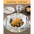 thumbnail image 3 of 13 Inch Round Placemats Set of 4, Easter Non Slip Heat Insulation PP Table Mats, Spring Grey Bunny Botanical Eggs Leaves Lattice Washable Place Mats for Kitchen Dining Party Table Decor, 3 of 7