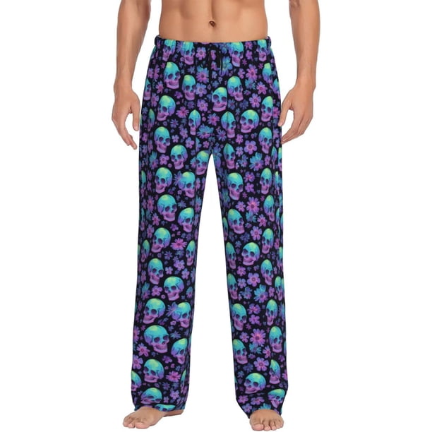 Balery Skull daisy Gradient Pantalones de pijama para hombre, pijama ultraligero, pantalón de descanso-3X-Large