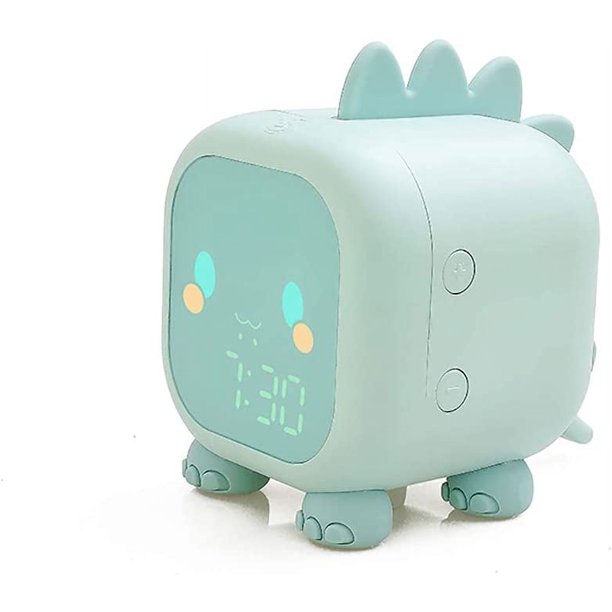 Rawiri Despertador Infantil Lindo Dinosaurio Despertador Digital con Carga USB, Hora, Fecha, Indicador de Temperatura automáticos, lámpara de Noche con función de repetición (Verde)