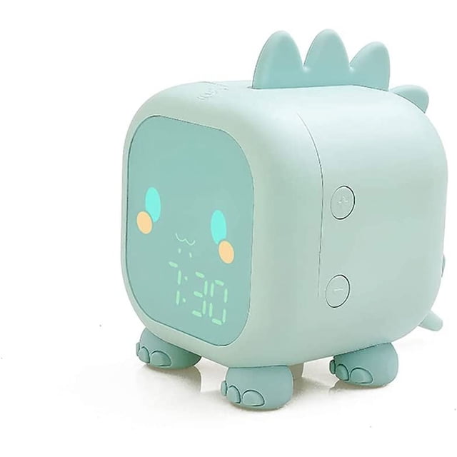 Reloj despertador con diseño de dinosaurio para niños, con carga USB, hora, fecha y temperatura automáticas, lámpara de noche y función de repetición