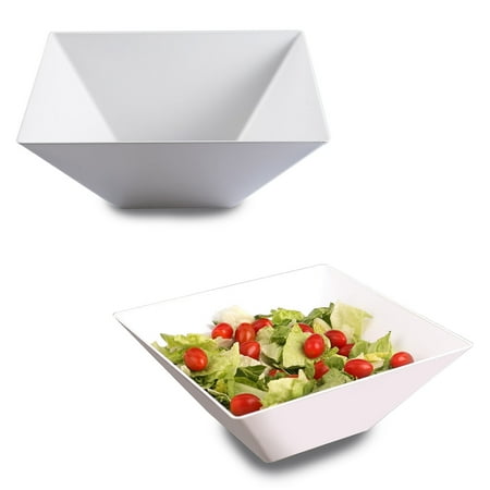 Plastic Serving Bowls Kaya Collection - White Plastic Square Serving Bowls 96oz - Disposable or Reusable (3 Bowls) ()