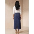 thumbnail image 3 of Jessica London Women's Plus Size Classic Cotton Denim Midi Skirt Pockets Long Jean Skirt, 3 of 4