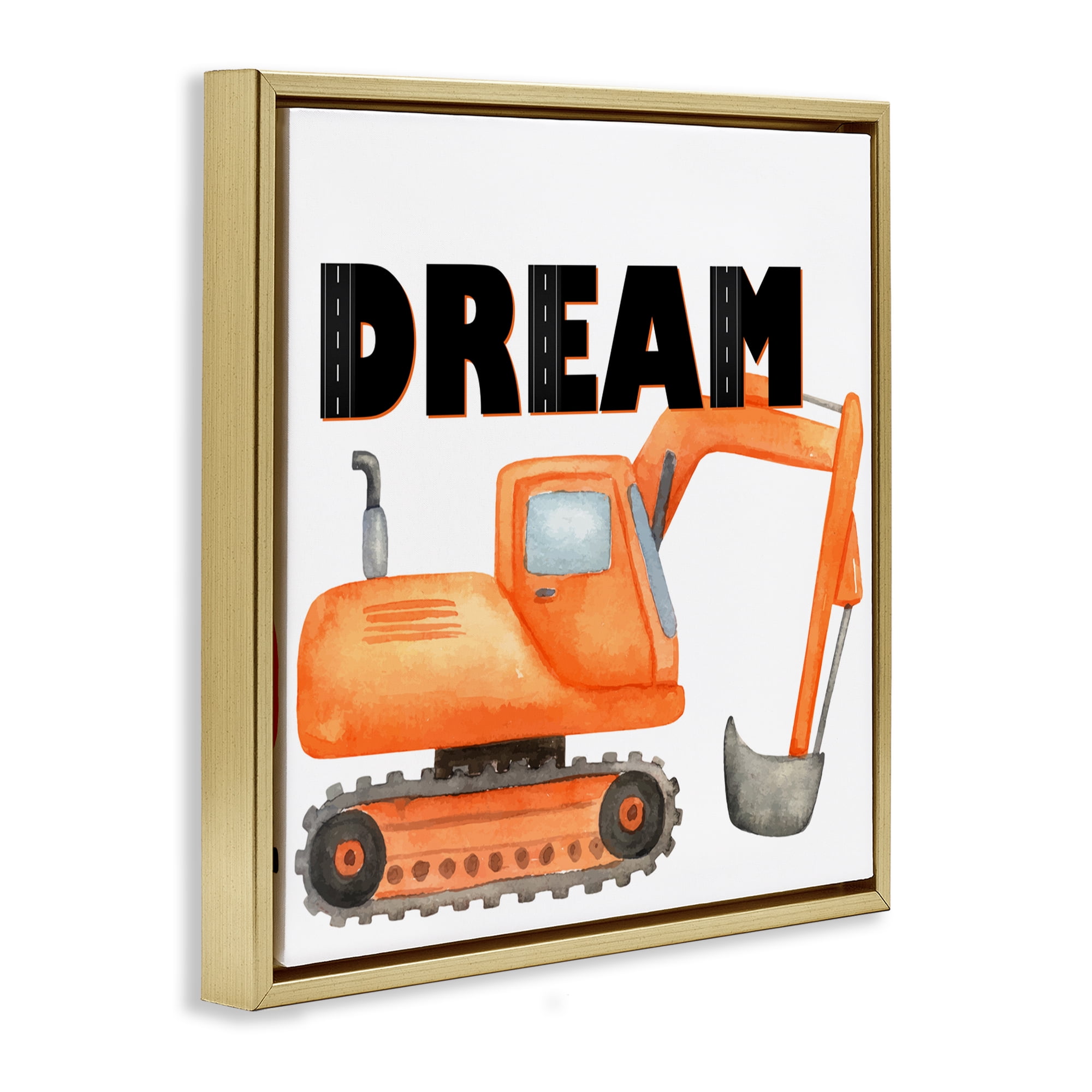Dream with Orange Excavator Gold Framed Floater Canvas Wall Art, design by Kim Allen