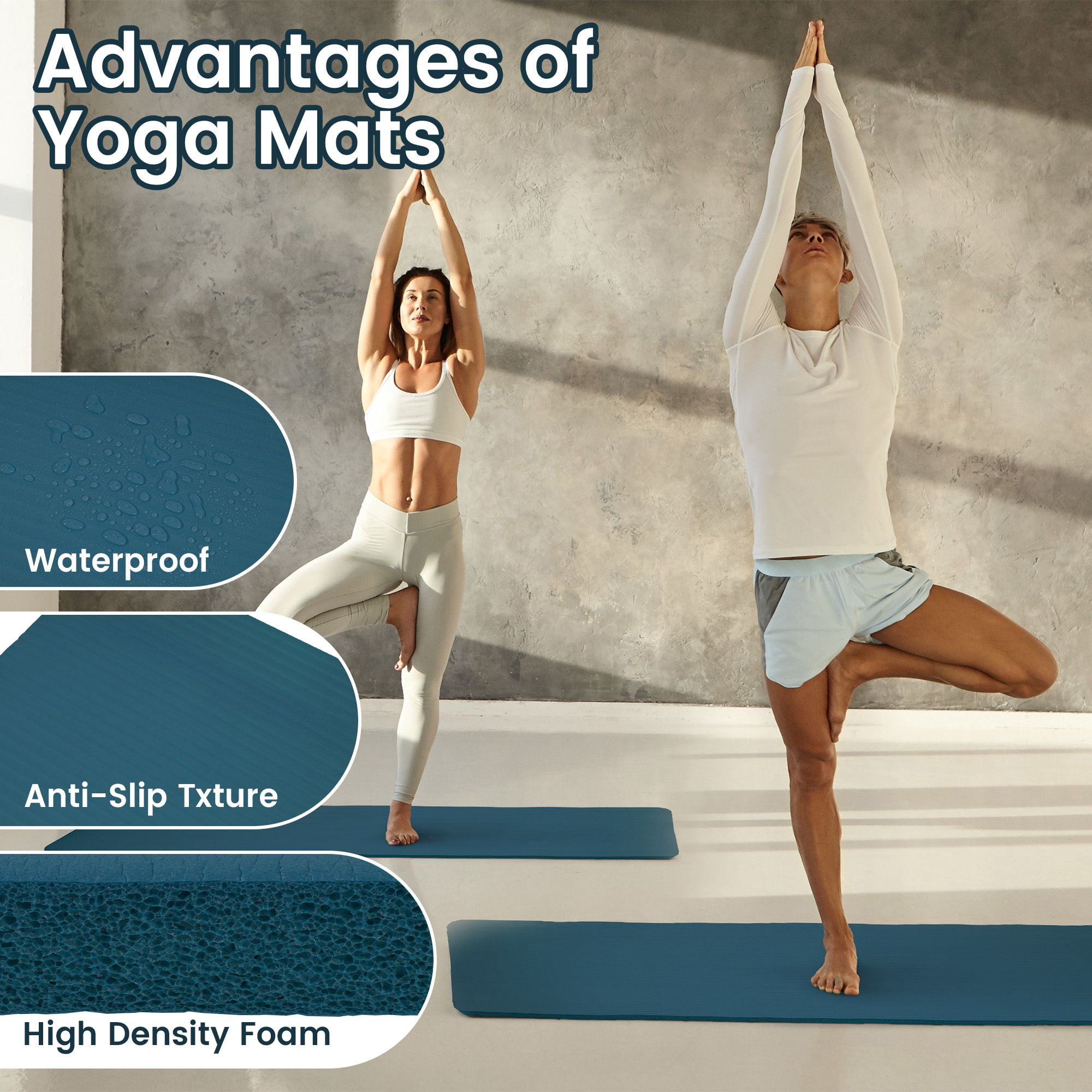 Fitvids 1/2-Inch Thick High Density Exercise Yoga Mat with Carrying Strap, Navy Blue