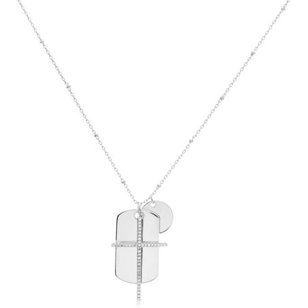 Sterling Silver Cubic Zirconia Cross, Disc and Dogtag Necklace, 26