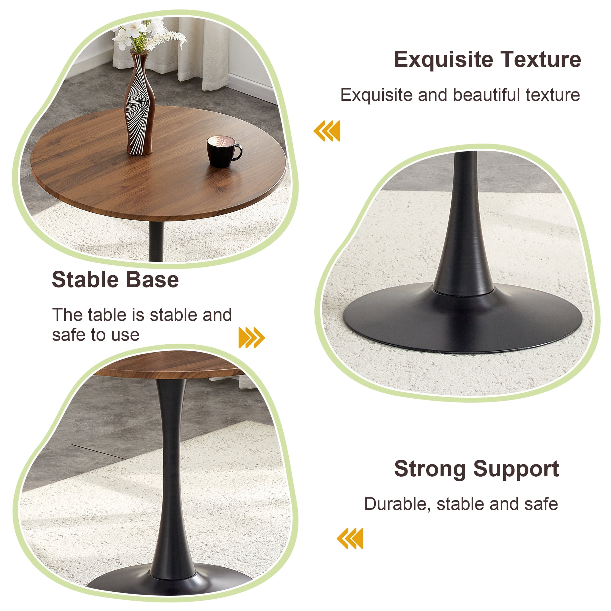 Miniyam 31.5" Round Kitchen Dining Table for 2–4 People, Small Space Pedestal Tulip Table with Engineered Wood Top, Walnut&Black