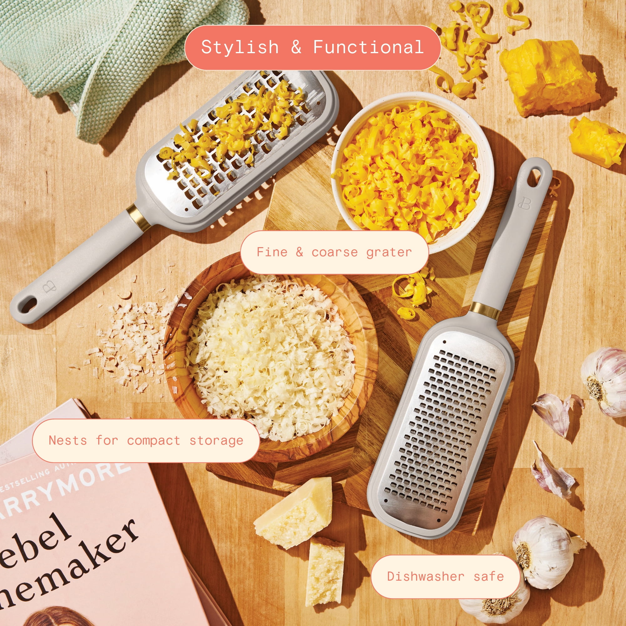 Beautiful 2-in-1 Nested Grater, Porcini Taupe by Drew Barrymore