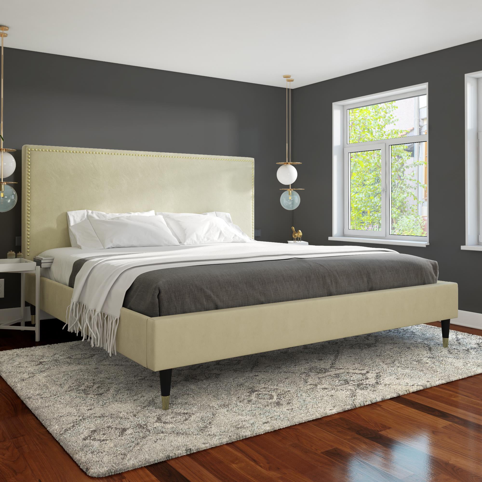 CosmoLiving by Cosmopolitan Audrey Upholstered Bed, Ivory Velvet, King