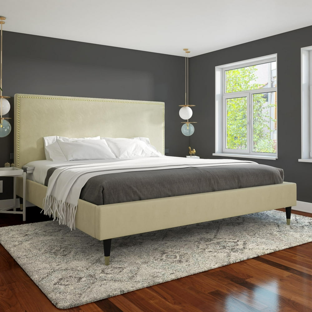 CosmoLiving by Cosmopolitan Audrey Upholstered Bed, Ivory Velvet, King