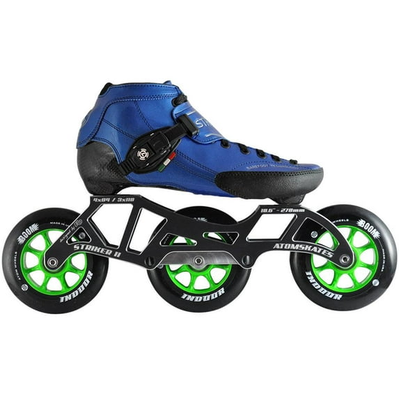Atom Luigino Strut 3 Wheel Indoor Inline Skate Package (Boom Indoor 110mm XFirm, 10 (9 Men's), Blue, ABEC 7)