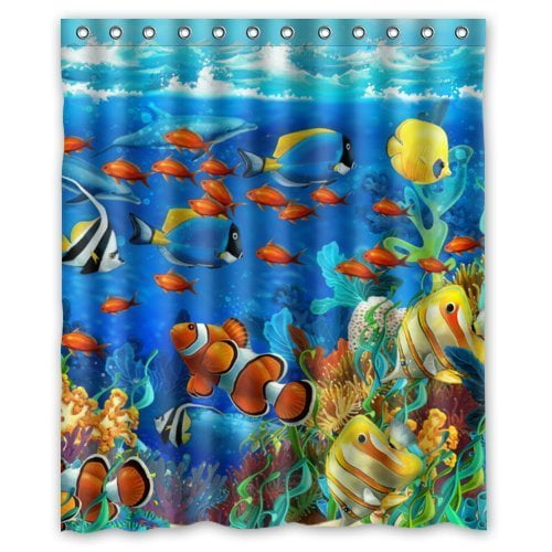 GreenDecor Tropical Coral Reef Fishes Ocean Sea Life Waterproof Shower