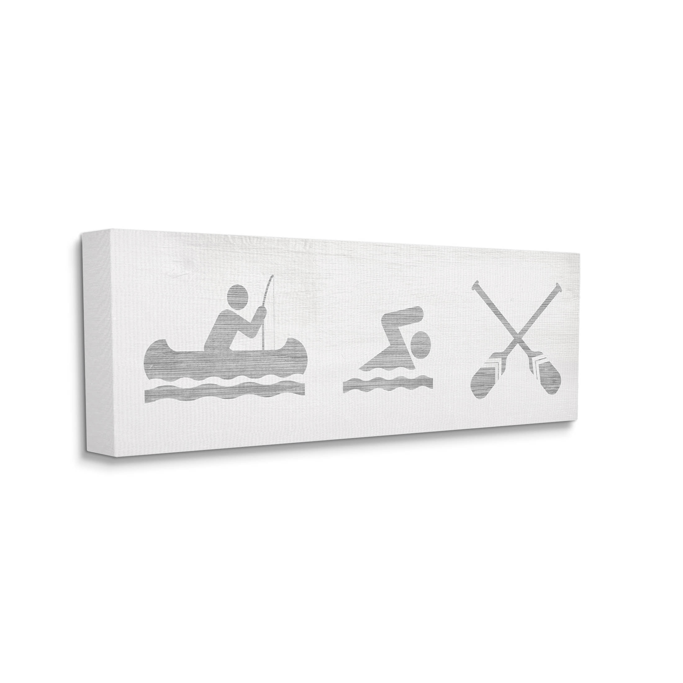 Canoe Swimming Lake Sign Typography Graphic Art Gallery Wrapped Canvas Print Wall Art