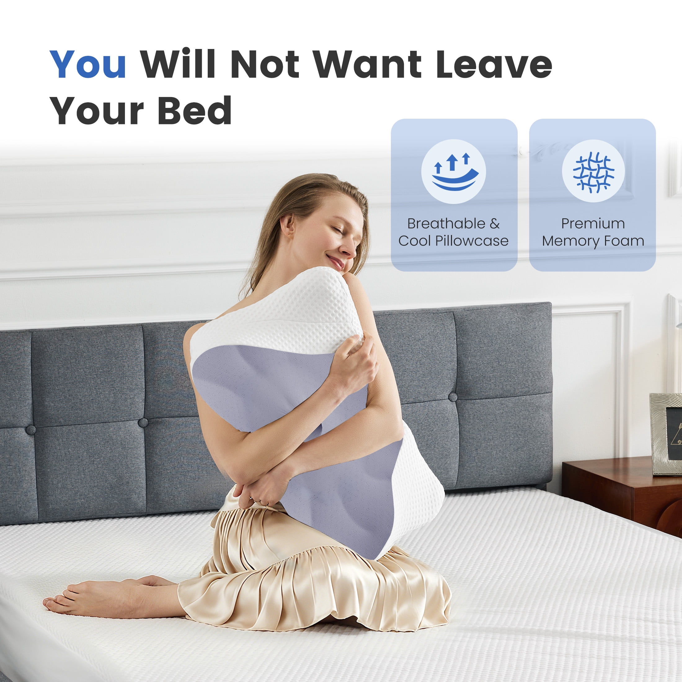 CONCETTA 2 Pack King Size Memory Foam Pillows, Ergonomic Contoured Support for Side Back and Stomach Sleepers,Dark Gray